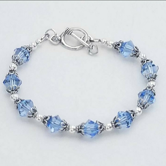 Sterling & Swarovski Blue Bracelet 7.25" Toggle - Picture 3 of 5